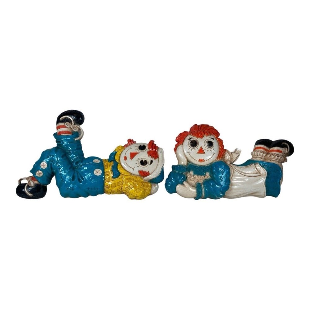 Raggedy Ann & Andy Plastic Wall Plaques Hangings Art Bobbs Merrill Vintage 1977